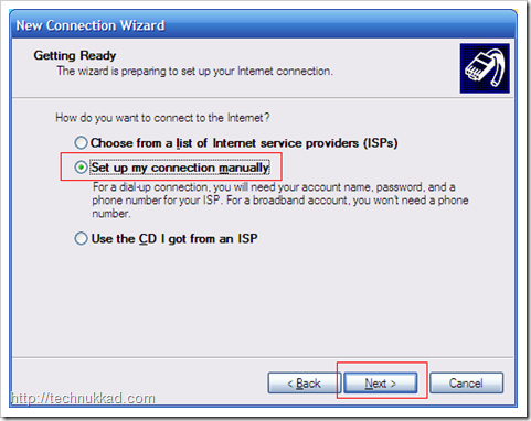 New network connection wizard